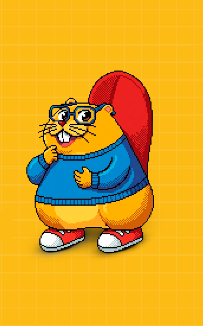 Mascote do Bebras vestindo suéter azul